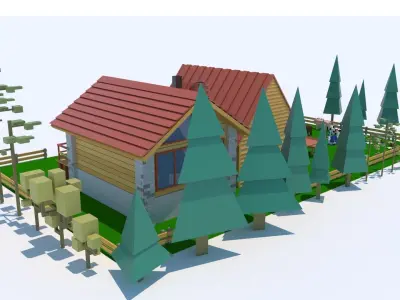 Cartoons Houses and Animals low-poly model Low-poly 3D model