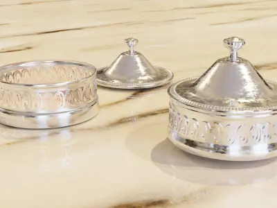 Classic sugar or solt metal bowl  with decor in baroque style Free 3D model