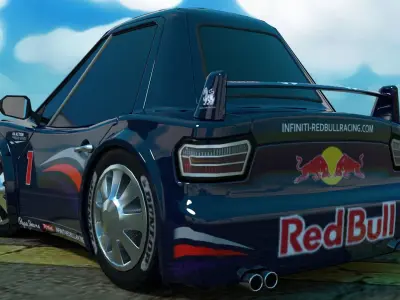 Rigged low poly cartoon racing car RED BULL Low-poly 3D model