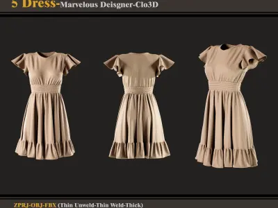 5 Dress -MD-Clo3D -ZPRJ - FBX - OBJ 3D model