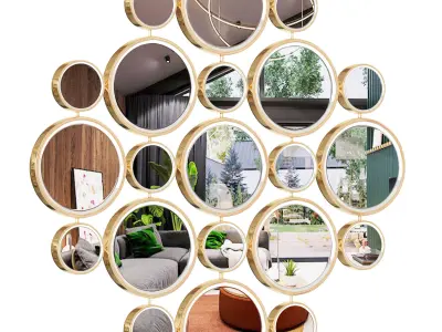 Myrtle Multi-Circle Wall Mirror Gold 3D model