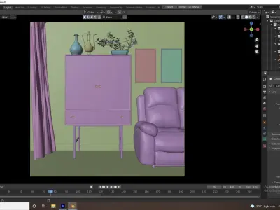 Interior with Sofa Set and Cupboard Low-poly 3D model