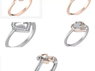 5 Heart Valentine Love Women Diamond Ring 3dm render details 3D Model Pack