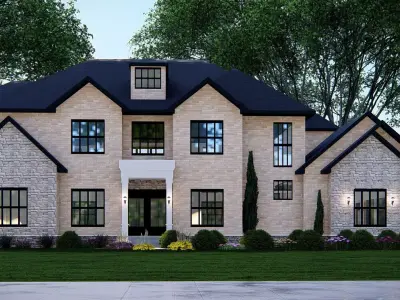 Luxury Stone House 3D Model Modern Suburban Villa 3D model