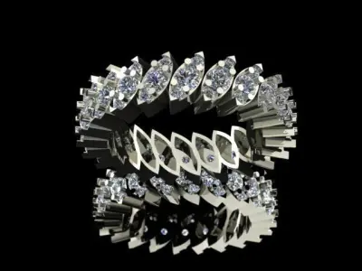 Leaf Set of Diamond Golden Earrings Ring and Pendant 3D Model Pack