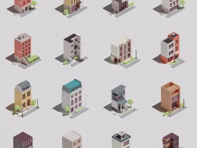 One-sided buildings 1 Low-poly 3D model