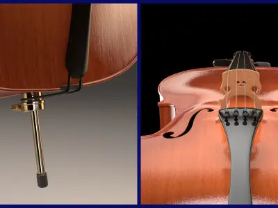 Violon Cello with bow and stand 3D model
