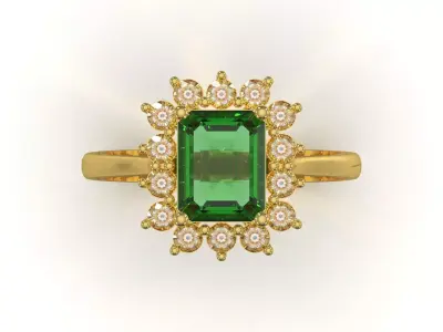 Emerald Tourmaline Sunburst Halo Cocktail Ring jr00275 3D print model