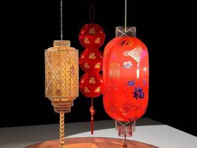 Chinese red lanterns 3D model