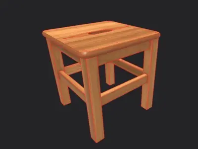 LowStool wooden stool Low-poly 3D model
