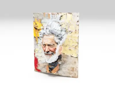 Grandfather  picture head old man  Low poly Stl 2K Texture  3D print model