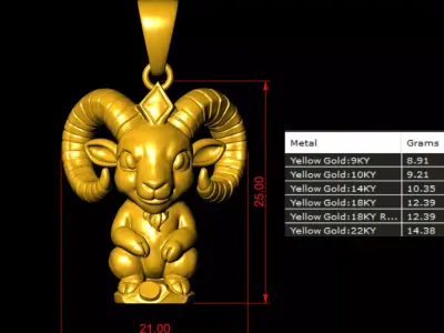 Bighorn sheep Animal Pendant 3D print model