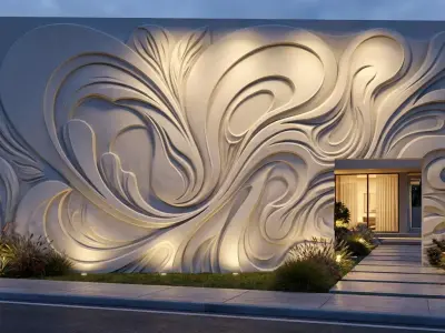 Modern Abstract Relief Panel Wall Decor Set STL Mural CNC 314 3D model