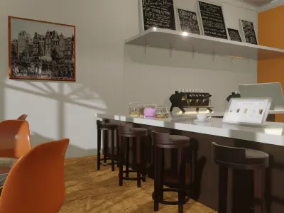 Detailed Coffee Shop with interior  3D model