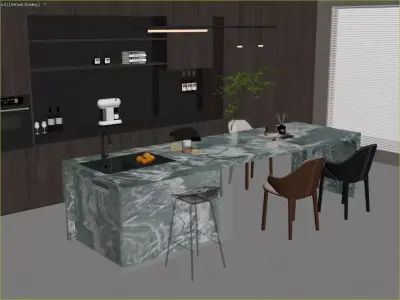 Luxury Marble Island Modern Kitchen Dining 3D Model 3D model