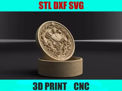 Cancer Zodiac Round Box   3D Relief Jewelry Box 3D print model