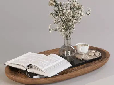 Coffee set 07 - coffee cup flower open book 3D model