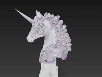 3D Printable Unicorn Bust   Ornate Fantasy Collection 3D model