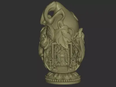 Miniature Happy Buddha Shrine Inside Gourd 3D print model
