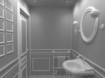3D Bathroom Model with portrait of lady 3D model