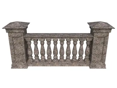 Granite fence with balusters and columns 3D model
