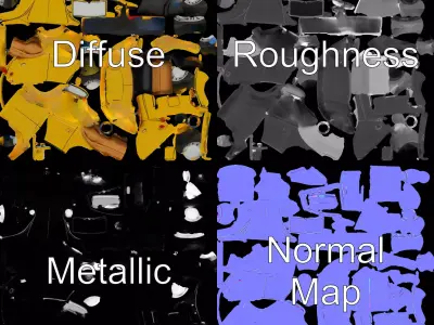 Classic Yellow Convertible model pack Low-poly 3D model