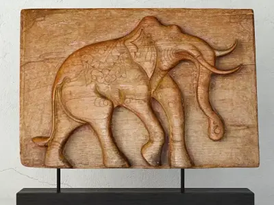 Antique Indian Elephant Relief Panel 3D model