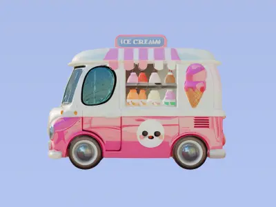 Cute Retro Ice Cream Truck 3D Model Low-poly 3D model