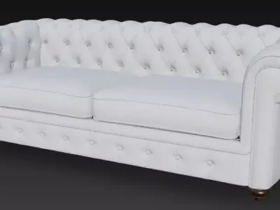Luxurious White Chesterfield Sofa 3D Model 3D model