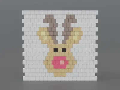 Low Poly Cartoon Rudolph Brick Wall Low-poly 3D model