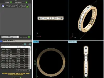 Band 3dm Render Details princess cut diamond eternity ring gold 3D print model