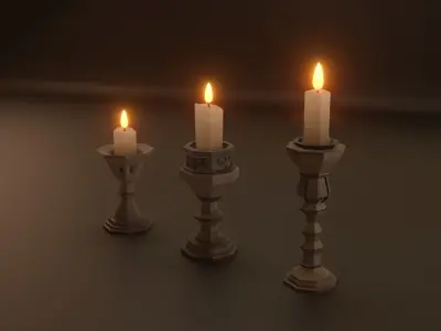 Collection of 9 Low Poly Medieval Fantasy Candlesticks Low-poly 3D model