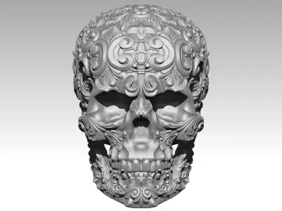 Skull man pattern carved flora 3D print model