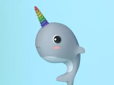 Dolphino narwhal with rainbow horn 3D model
