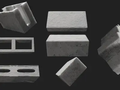 PACK 7 Concrete Blocks with Various Shapes  3D Model 3D model