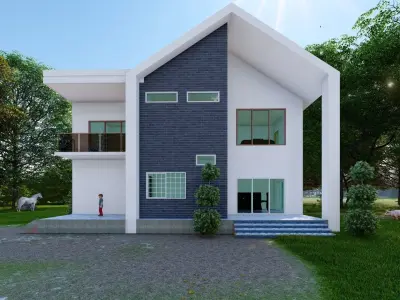 Modern House Plan  Low-poly 3D model
