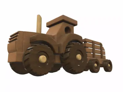 Wooden tractor and trailer toy 2 Free 3D model