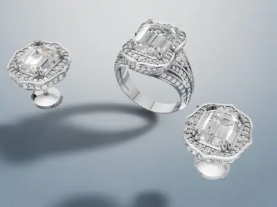 Ring and Earrings gold jewelry set 3D print model C 70 3D print model