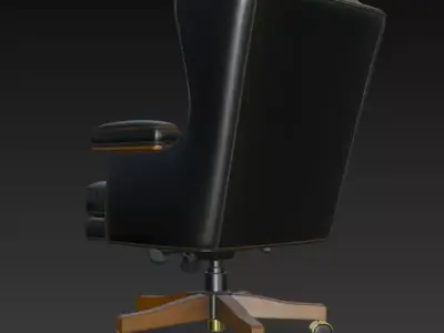 Luxury Executive Leather Office Chair Black and Wood 3D model