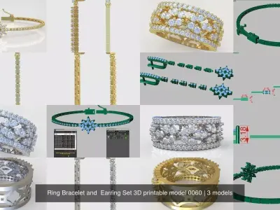 Ring Bracelet and  Earring Set 3D printable model 0060 3D Model Pack