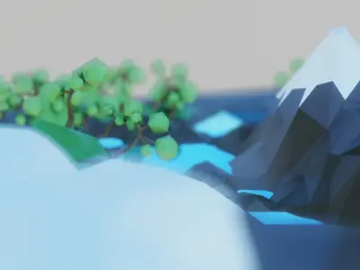 Low Poly Mountains island with trees and lake Free low-poly 3D model