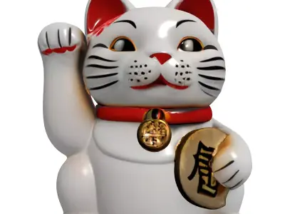 Manekineko Lucky Cat Figurine Low-poly 3D model