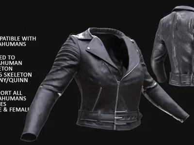 Leather Jacket 30 - All MH Bodies UE5 Skeletons - Rigged Low-poly 3D model