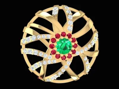 Floral Round Diamond Pendant Jewelry 2234 3D print model