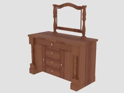 Wooden Drawer with mirror Low-poly 3D model