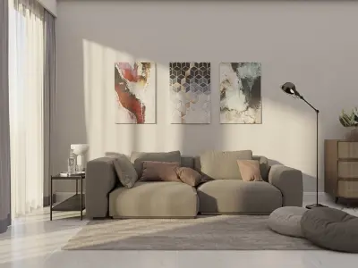 sideboard modern living room with floor lamp and chest of dra... Free low-poly 3D model