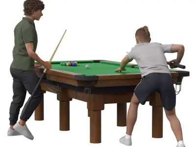 Pool Hall Scene with Two Posed Characters Low-poly 3D model