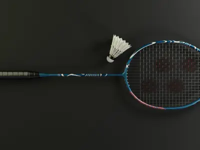 Badminton Racket and Shuttlecock - High Polly 3D model