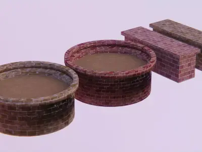 Red and Beige Brick Planters and Half Walls Low-poly 3D model