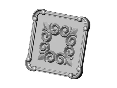 Square scroll victorian floral ornament rosette carving 3D print model
